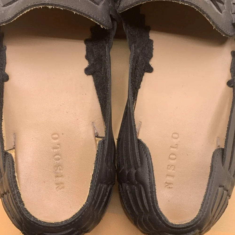 NISOLO Huarache Sandal 2.0 Men's Black Leather Flat Woven Casual Beach - Size 9